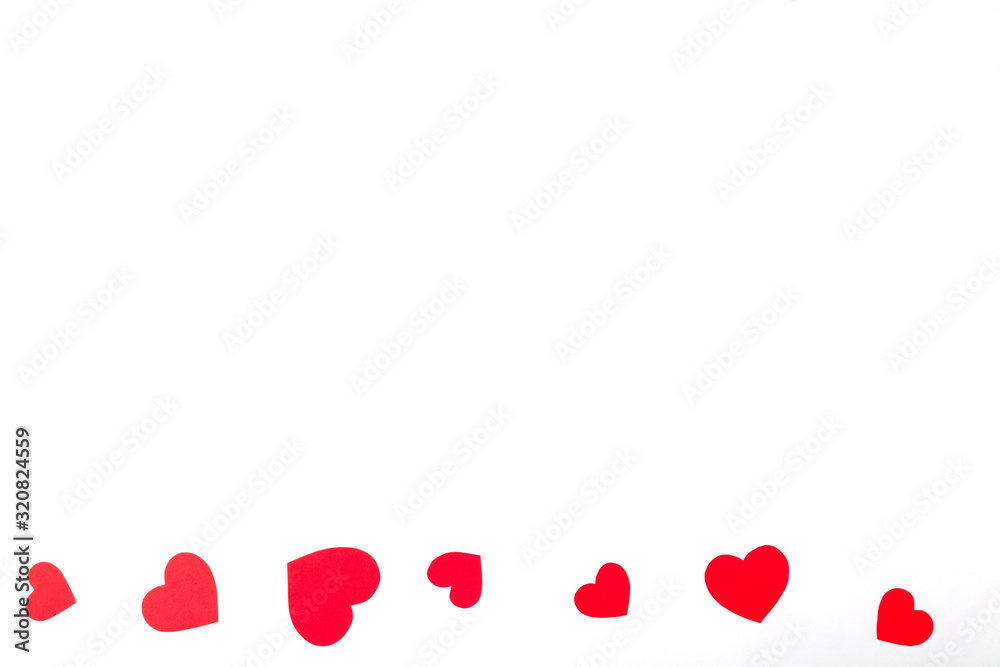 Red paper hearts isolated on white background, paper art copy space, place for text. Red paper hearts isolated on white background, paper art copy space, place for text.