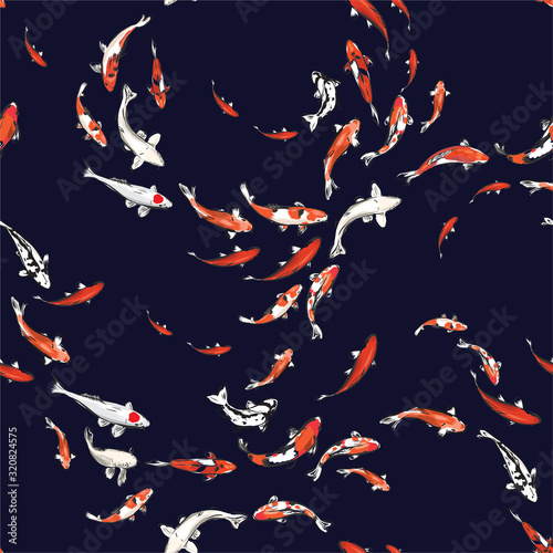 Stylish Hand drawn japanese koi fishes swimming seamless pattern vector EPS10 ,Design for fashion,fabric,web,wallaper,wrapping and all prints