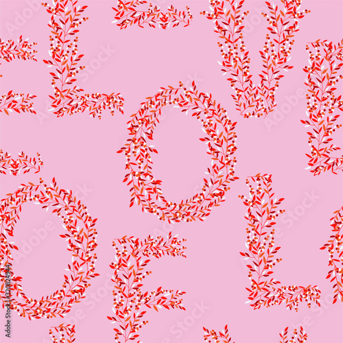 "LOVE " from small floral create love letters typo on light pink background vector EPS10,Design for fashion,fabric,wallpaper,invitation card ,T-shirt