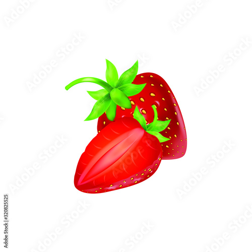 Strawberry  realistic 3d vector icon isolated on white background. For juice, pudding, smoothie, sauces ads.Vector  illustration.