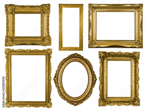 Collection of wooden frames isolated on white