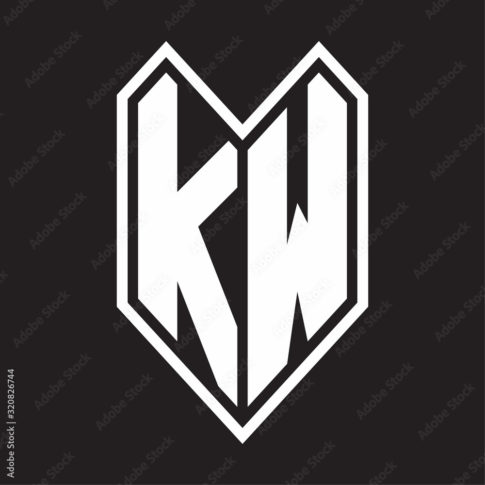 KW Logo monogram with emblem line style isolated on black background KW Logo monogram with emblem line style isolated on black background