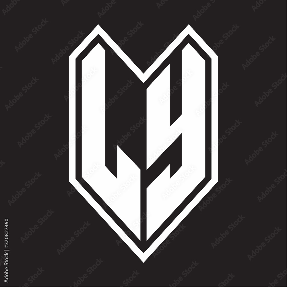 LY Logo monogram with emblem line style isolated on black background LY Logo monogram with emblem line style isolated on black background