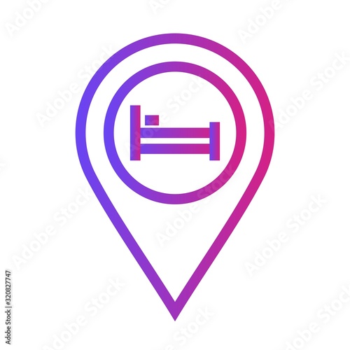 Gradient room accommodation Location Icon on white background to use in web application interface. It can also be used for travel and tourism industry.