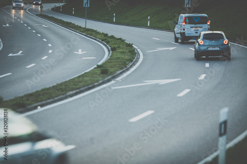 Cars on a highway at night (shallow DOF; color toned image)