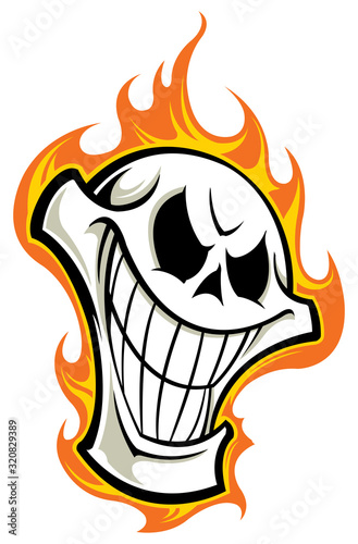 Skull with flames tattoo