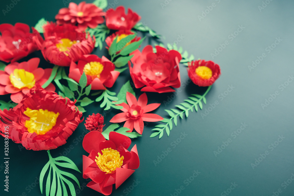 custom made wallpaper toronto digitalHello, spring. With red paper flowers and green leaves