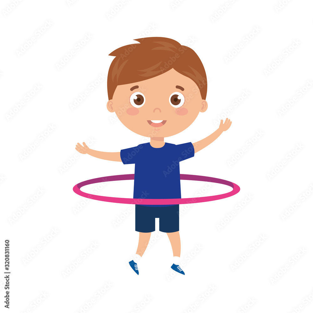 cute little boy playing hula hula isolated icon vector illustration design cute little boy playing hula hula isolated icon vector illustration design