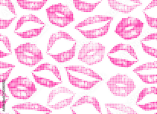Halftone vector pink lips on white background. Seamless woman's lips pattern for template, paper, card, cloth, fabric