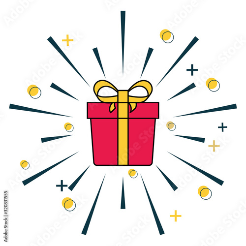 gift box with ribbon. gift box icon with line art. Surprising gift box. Vector illustration.