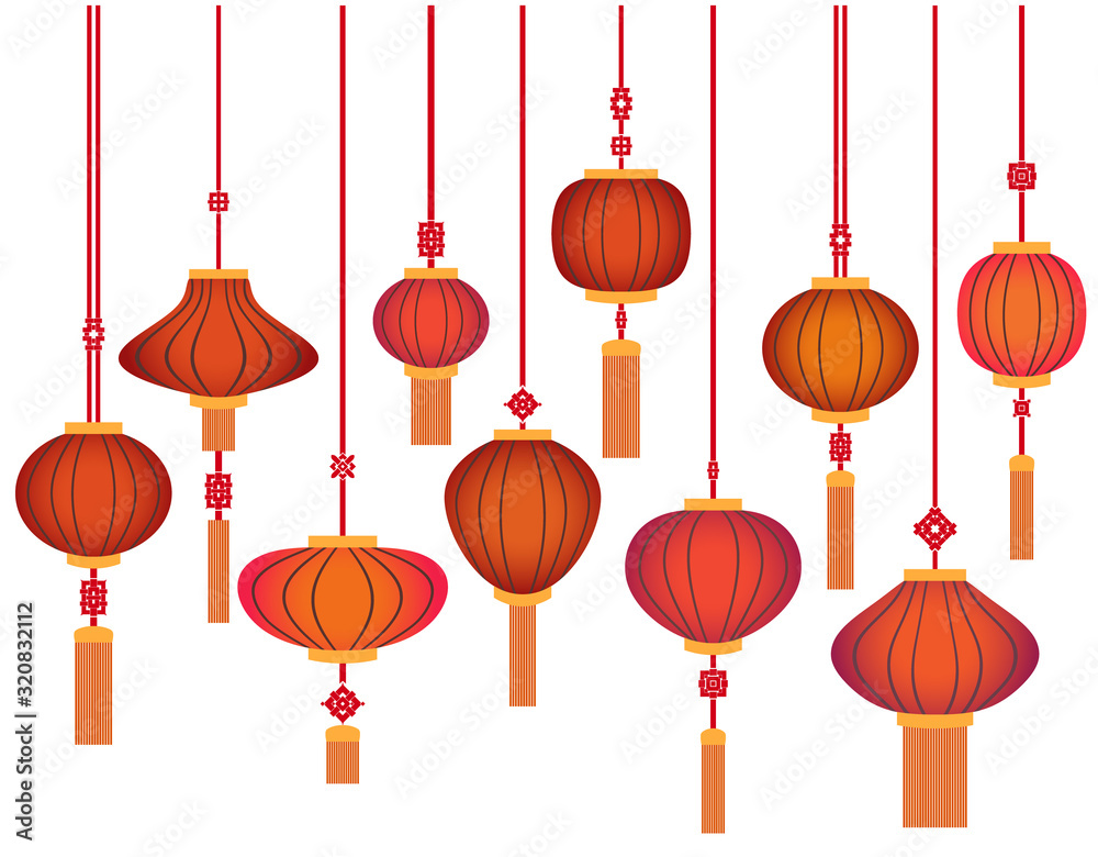 Chinese traditional lanterns. National classic design, objects isolated. Vector set of 10. Chinese traditional lanterns. National classic design, objects isolated. Vector set of 10.