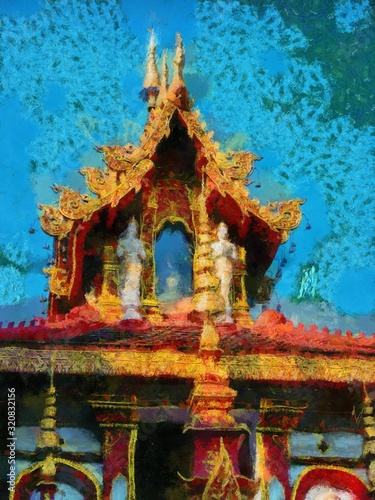 Ancient temples  art and architecture in the northern Thai style Illustrations creates an impressionist style of painting.