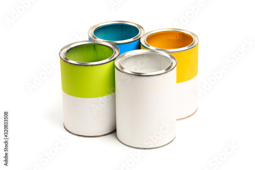 set of Cans with color paint isolated on white background