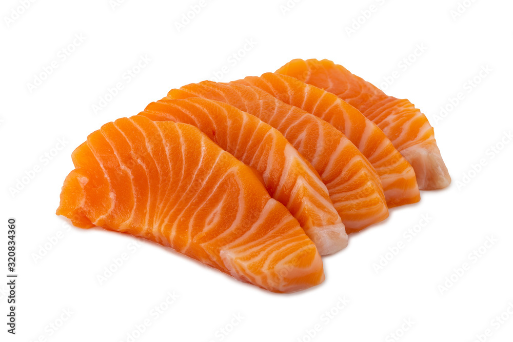 Salmon raw sashimi isolated on white background Salmon raw sashimi isolated on white background