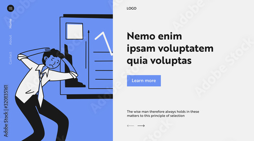 Desperate businessman analyzing loss. Upset man holding head, panic flat vector illustration. Failure, bankrupt, crisis concept for banner, website design or landing web page