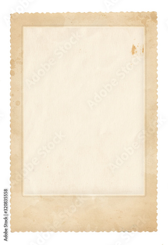 Old photo frame. Vintage paper. Retro card. Isolated on white