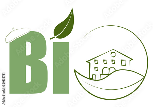 Logo de Bio con un caserío del país vasco y una boina. 