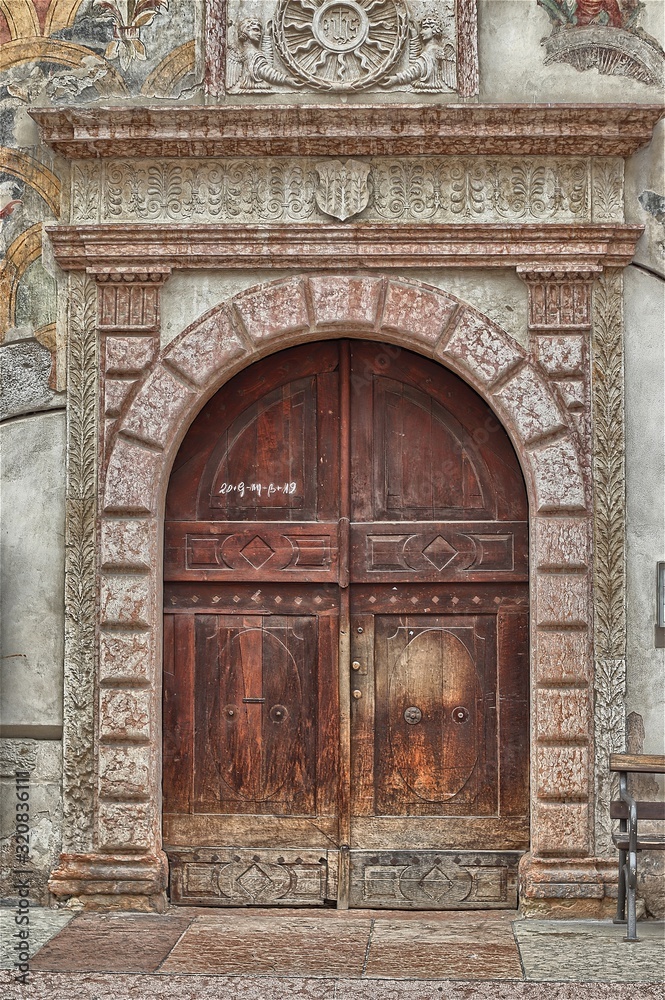 Detail of the facade of Palazzo Quetta-Alberti-Colico in Trento, Italy