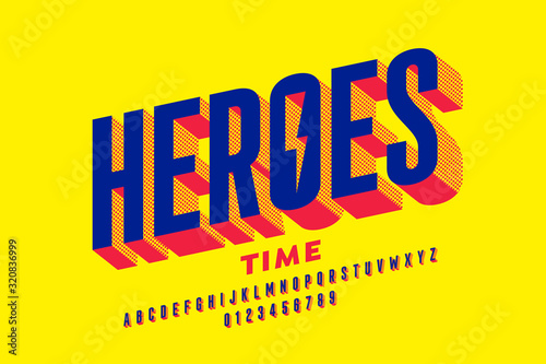 Super Hero style comics font, alphabet letters and numbers
