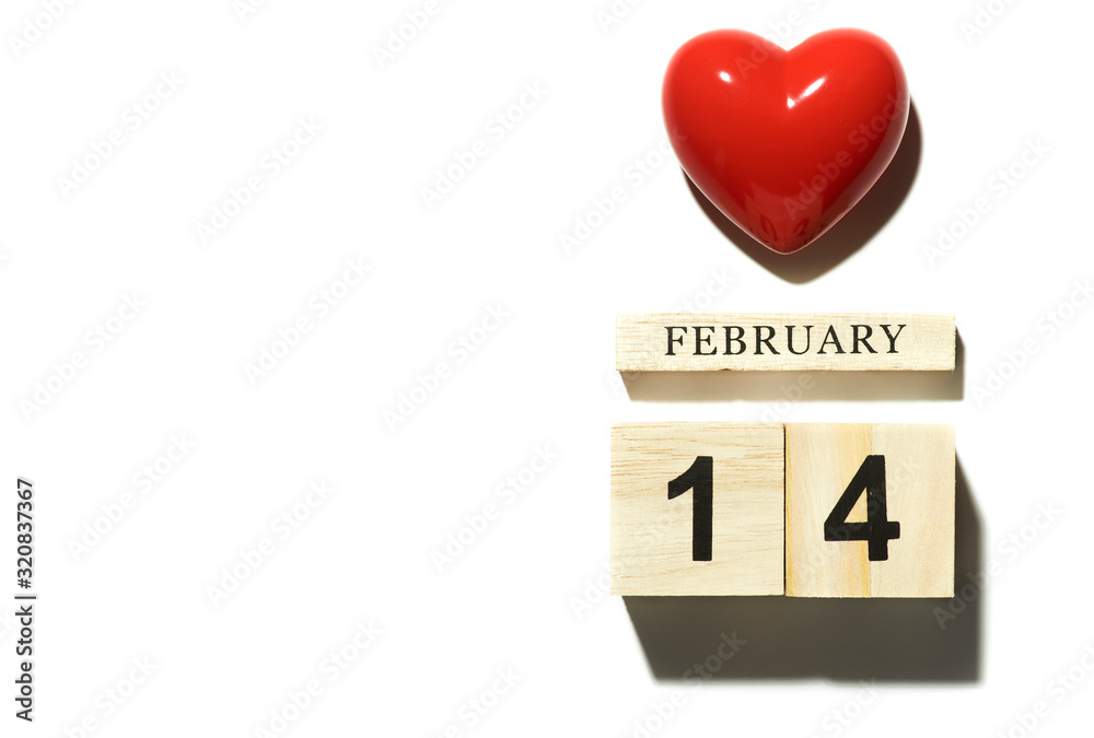 Red heart shaped with cube calendar with shadow