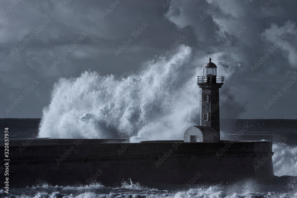 Sea storm at the Douro river mouth