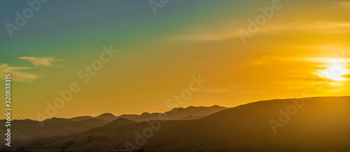 Panorama of Mountain Horizon at Sunset