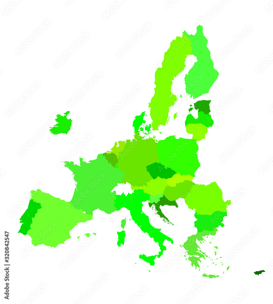 Obraz premium Green ap of European Union without UK. Vector outline illustration.