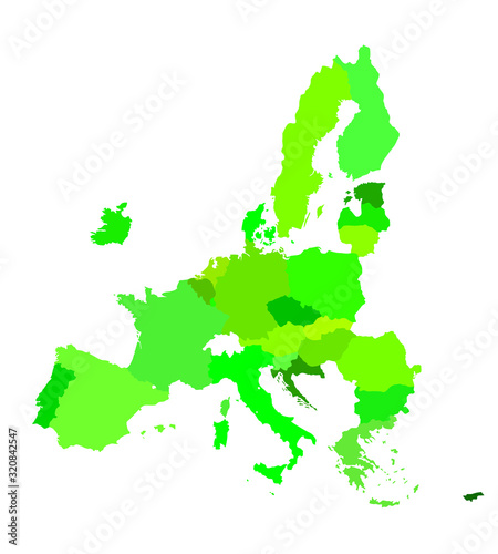 Green ap of European Union without UK. Vector outline illustration.