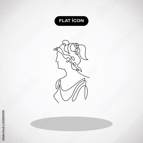 young woman Artemis- continuous line drawing.Simple logo vector illustration for graphic and web design.