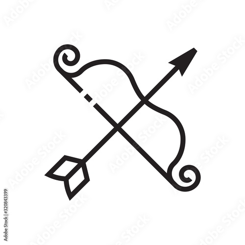 Weapon bow icon is in line and pixel perfect style. Graphic vector icon for fortuneteller or astrology website.