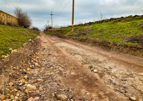 Old rocky road down to Dnipro river in Skelki village, Zaporizhia oblast, Ukraine photo