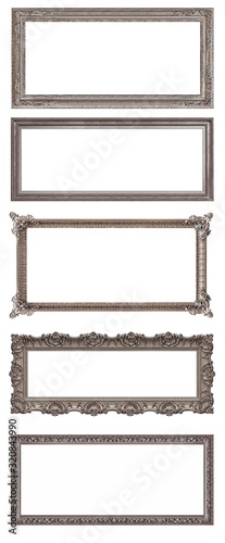 Wallpaper Mural Set of panoramic silver frames for paintings, mirrors or photo isolated on white background Torontodigital.ca