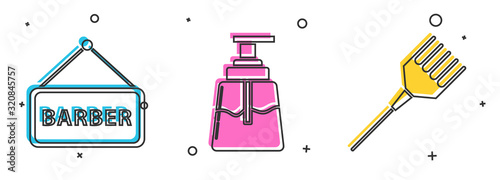 Set Barbershop, Aftershave and Hairbrush icon. Vector