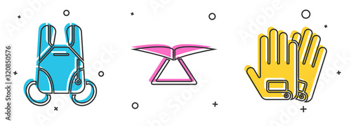 Set Parachute, Hang glider and Gloves icon. Vector