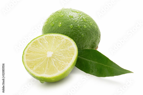 Sweet limes with leaf isolated photo