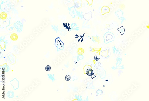 Light Blue, Yellow vector backdrop with memphis shapes.