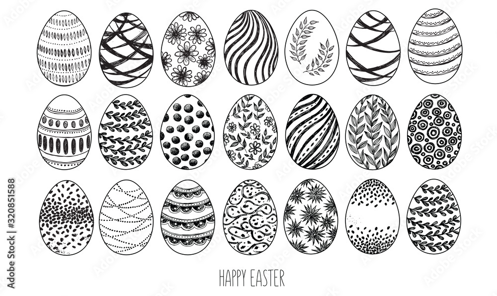 Fototapeta premium Easter eggs, Happy Easter. Vector illustration. Hand drawn.