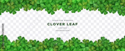 Obraz na płótnie Clover shamrock leaf seamless border on transparent background vector decorative