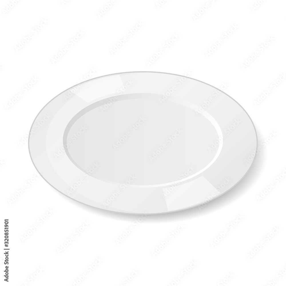 empty porcelain plate on white background. Cartoon style. Vector illustration. Isolated on white. Object for packaging, advertisements, menu. empty porcelain plate on white background. Cartoon style. Vector illustration. Isolated on white. Object for packaging, advertisements, menu.