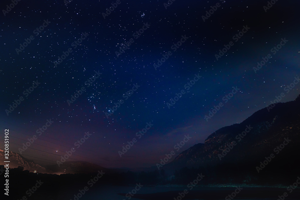 starry sky at night in the mountains