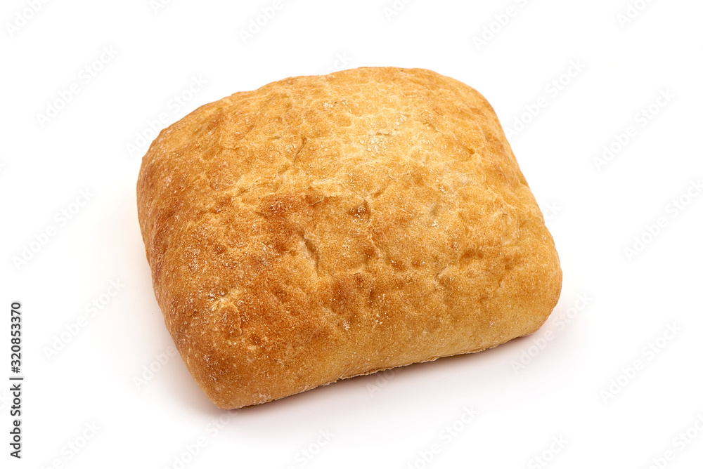 Freshly baked flour bread, homemade buns, isolated on white background Freshly baked flour bread, homemade buns, isolated on white background
