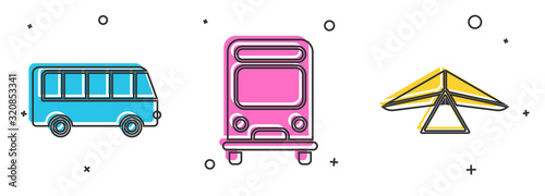 Set Bus, Bus and Hang glider icon. Vector