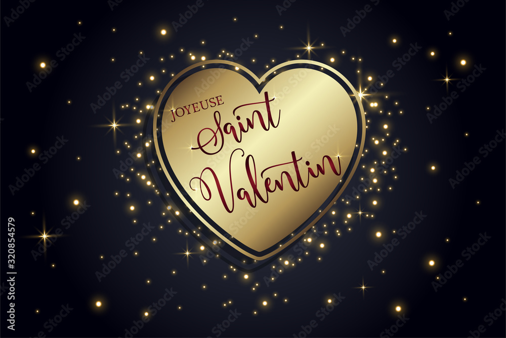 carte ou bandeau joyeuse saint valentin coeur or et noir carte ou bandeau joyeuse saint valentin coeur or et noir