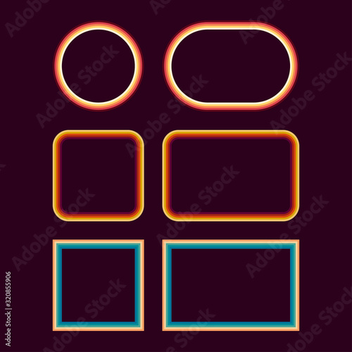 1970s Style Museum Picture Frames Vector Set. Trendy 1970s, Old Fashioned Artistic Decorative Borders. Vector illustration.