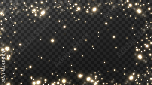 Christmas background. Powder dust light PNG. Magic shining gold dust. Fine, shiny dust bokeh particles fall off slightly. Fantastic shimmer effect. Vector illustrator. photo
