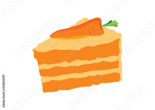 Carrot cake vector. Piece of cake with carrot vector. Delicious slice of carrot cake icon. Carrot cake isolated on a white background