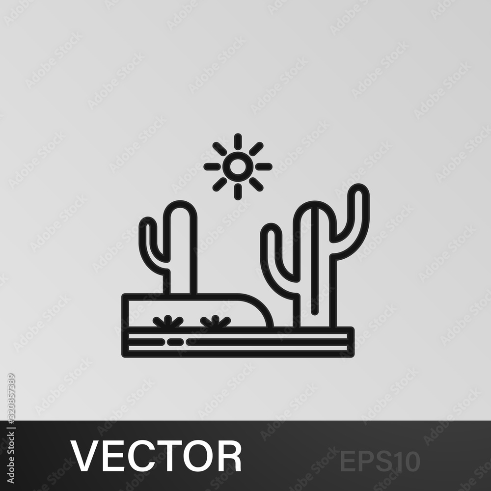 Cactus, desert, hot, sunny outline icon. Element of landscapes illustration. Signs and symbols outline icon can be used for web, logo, mobile app, UI, UX Cactus, desert, hot, sunny outline icon. Element of landscapes illustration. Signs and symbols outline icon can be used for web, logo, mobile app, UI, UX