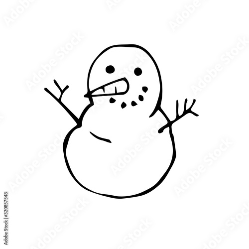 doodle style vector illustration. Cute smiling snowmen. drawing for children isolated on white background