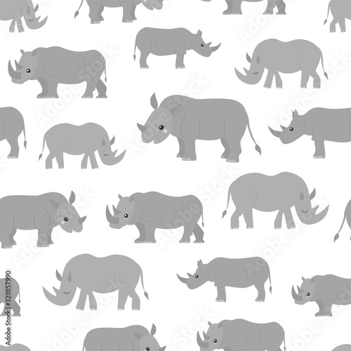 Seamless pattern vector of cute rhino. © MinimoleStudio