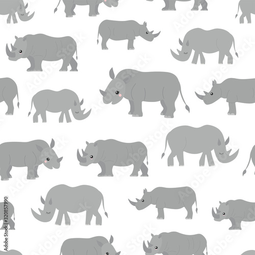 Seamless pattern vector of cute rhino.